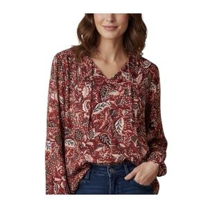 NEW NWT Jessica Simpson Red Floral Peasant Boho Blouse Large